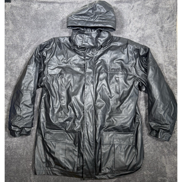 Phat Farm Leather Jacket Mens XL Hooded Black Y2K